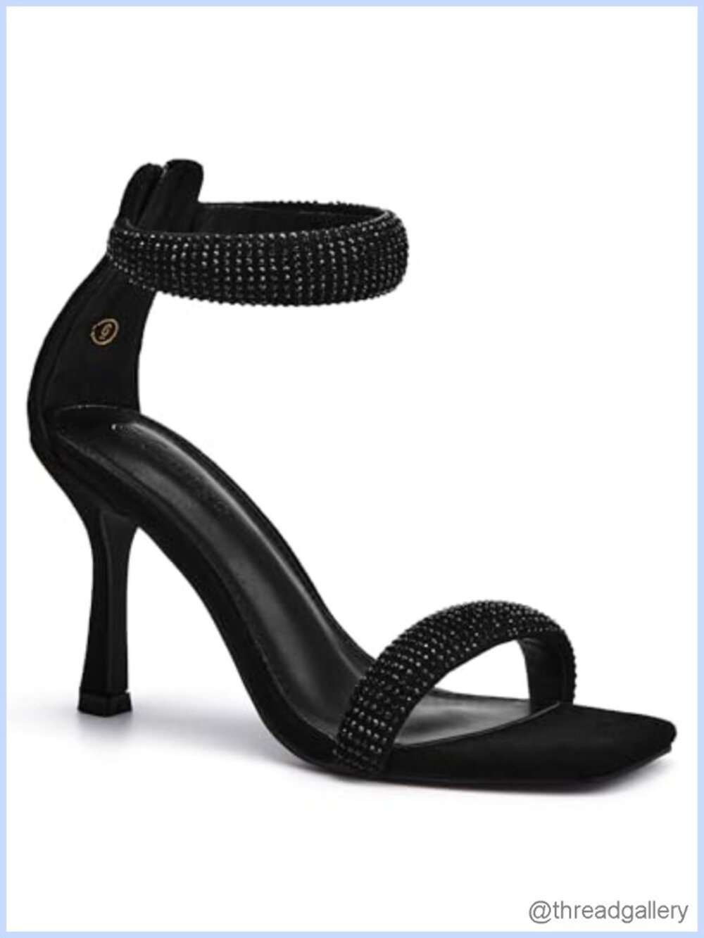 Women's Faux Leather Stiletto Heeled Sandals Square Toe Ankle Strap
